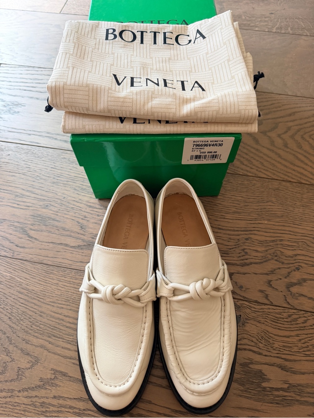 Bottega Veneta Astaire Leather Knot Loafers String Ivory 37.5 US 7.5